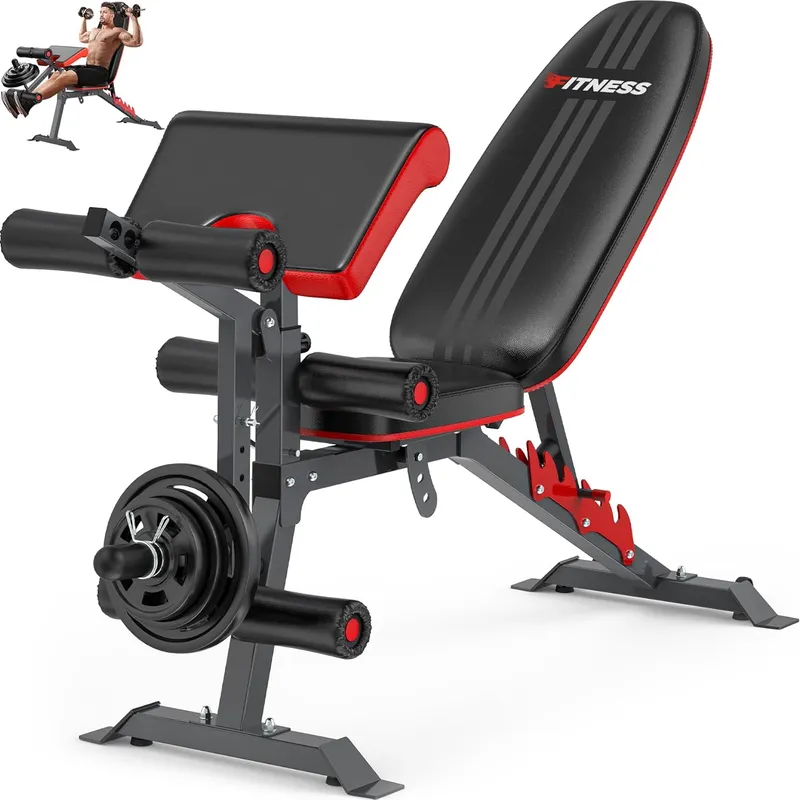 TYRSEN Adjustable Weight Bench with Leg Extension and Preacher Curl Pad