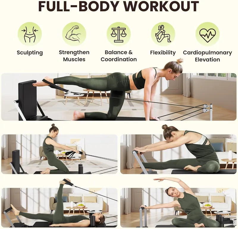 TYRSEN Foldable Full-Body Home Pilates Equipment with Adjustable Resistance